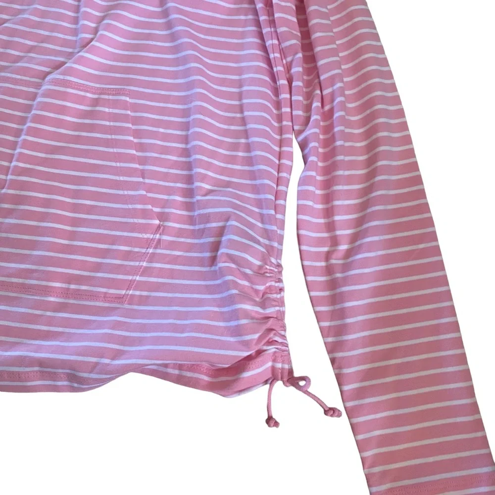 NWT Ralph Lauren Pink White Striped Pullover Sweatshirt Hoodie Women's XL - Picture 2 of 6